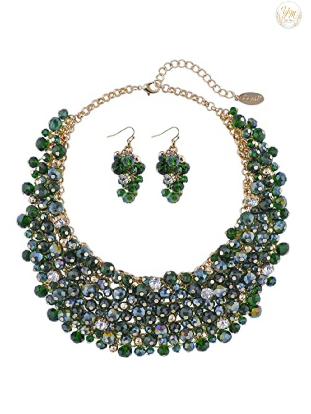 Crystal Chunky Collar Statement Necklace Earring Set Acrylic Beads